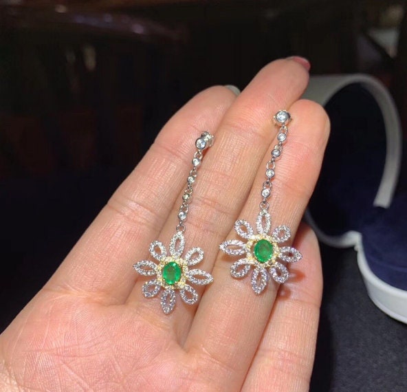 Natural Emerald Drop Earrings, 925 Sterling Silver, Emerald Drop Earrings, Emerald Silver Earrings, Luxury Earrings, Ovel Cut Stone Earrings | Save 33% - Rajasthan Living 12
