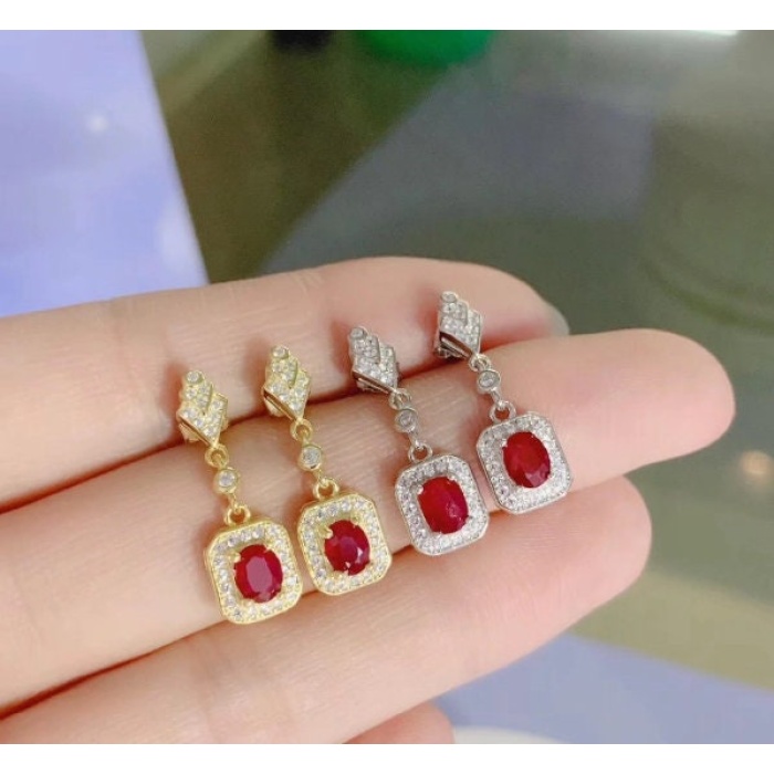 Natural Ruby Drop Earrings, 925 Sterling Silver, Ruby Earrings, Ruby Silver Earrings, Ruby Luxury Earrings, Oval Cut Stone Earrings | Save 33% - Rajasthan Living 8