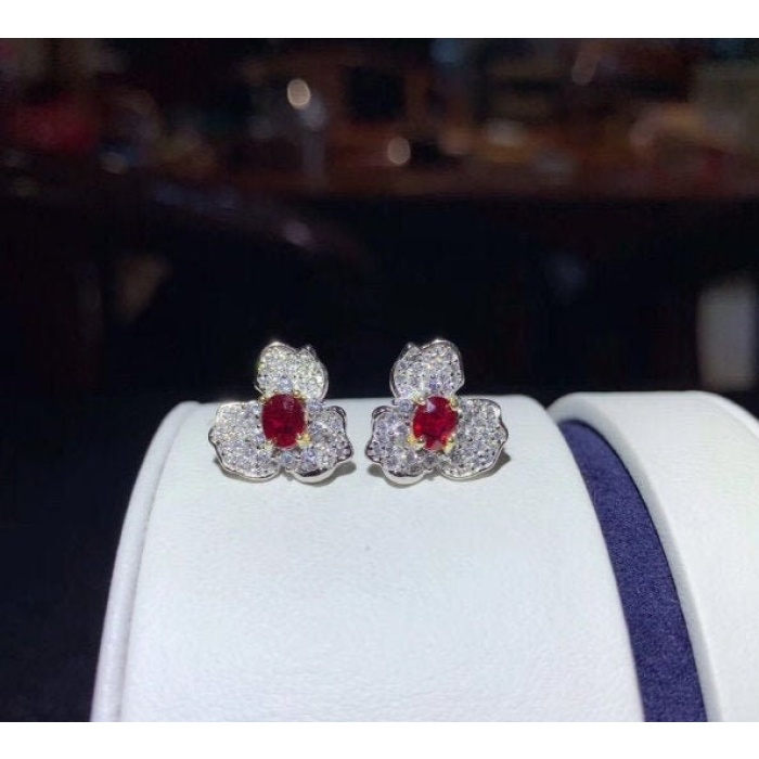 Natural Ruby Stud Earrings, 925 Sterling Silver, Ruby Earrings, Ruby Silver Earrings, Ruby Luxury Earrings, Oval Cut Stone Earrings | Save 33% - Rajasthan Living 5