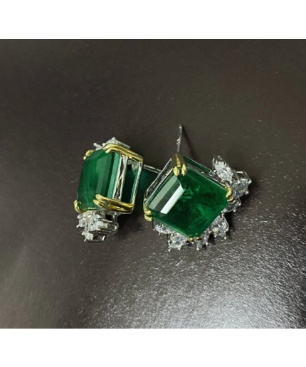 Lab Emerald Stud Earrings, 925 Sterling Silver, Emerald Stud Earrings, Emerald Silver Earrings, Luxury Earrings, Princess Cut Stone | Save 33% - Rajasthan Living 3