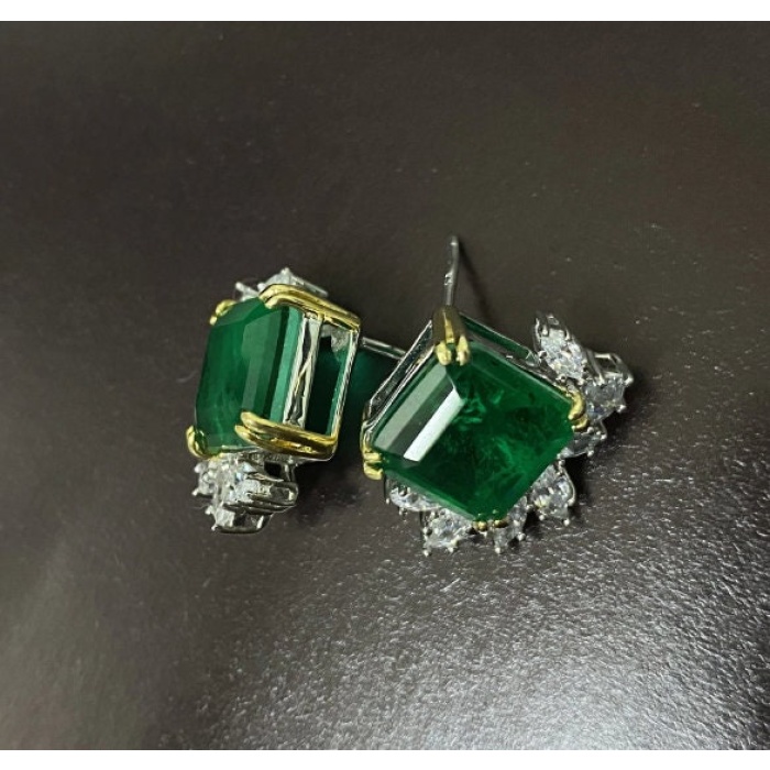 Lab Emerald Stud Earrings, 925 Sterling Silver, Emerald Stud Earrings, Emerald Silver Earrings, Luxury Earrings, Princess Cut Stone | Save 33% - Rajasthan Living 6