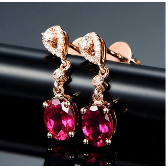Lab Ruby Drop Earrings, 925 Sterling Silver, Ruby Earrings, Ruby Silver Earrings, Ruby Luxury Earrings, Oval Cut Stone Earrings | Save 33% - Rajasthan Living 5