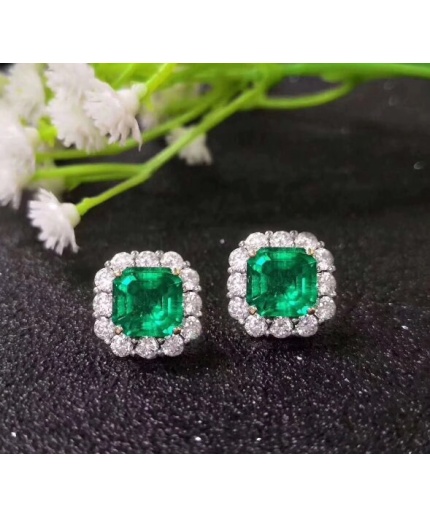 lab Emerald Stud Earrings, 925 Sterling Silver, Emerald Stud Earrings, Emerald Silver Earrings, Luxury Earrings, Asscher cut Stone | Save 33% - Rajasthan Living 3