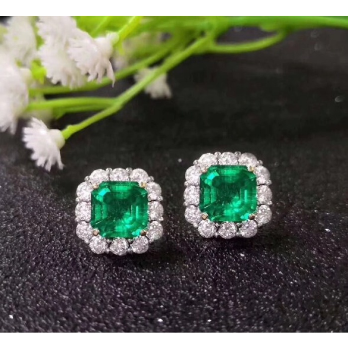 lab Emerald Stud Earrings, 925 Sterling Silver, Emerald Stud Earrings, Emerald Silver Earrings, Luxury Earrings, Asscher cut Stone | Save 33% - Rajasthan Living 6
