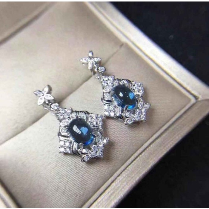 Natural Blue Topaz Drop Earrings, 925 Sterling Silver, Drop Earrings, Blue Topaz Earrings, Luxury Earrings, Oval Cut Stone Earrings | Save 33% - Rajasthan Living 6