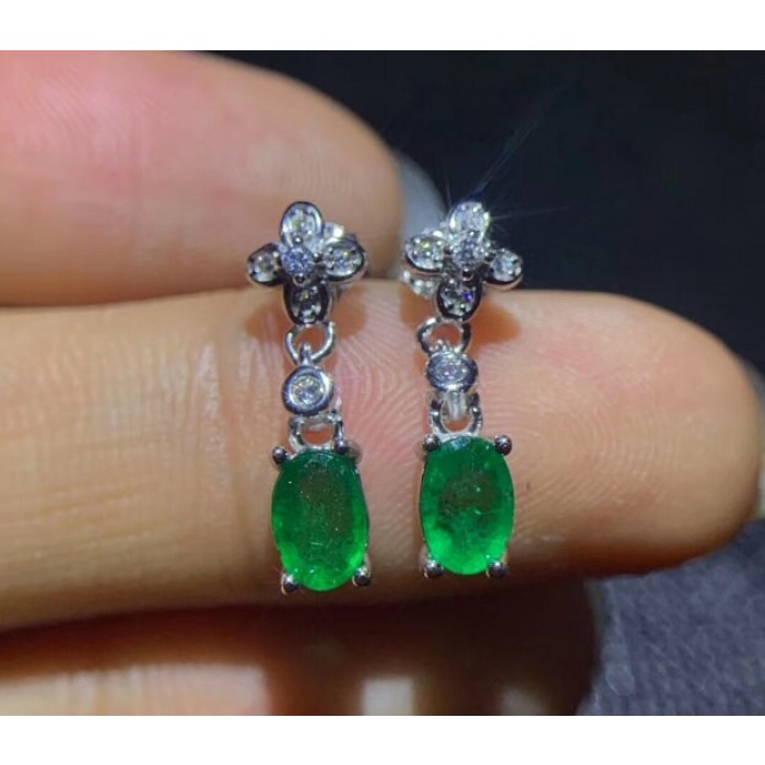 Natural Emerald Drop Earrings, 925 Sterling Silver, Emerald Drop Earrings, Emerald Silver Earrings, Luxury Earring, Oval Cut Stone Earrings | Save 33% - Rajasthan Living 8