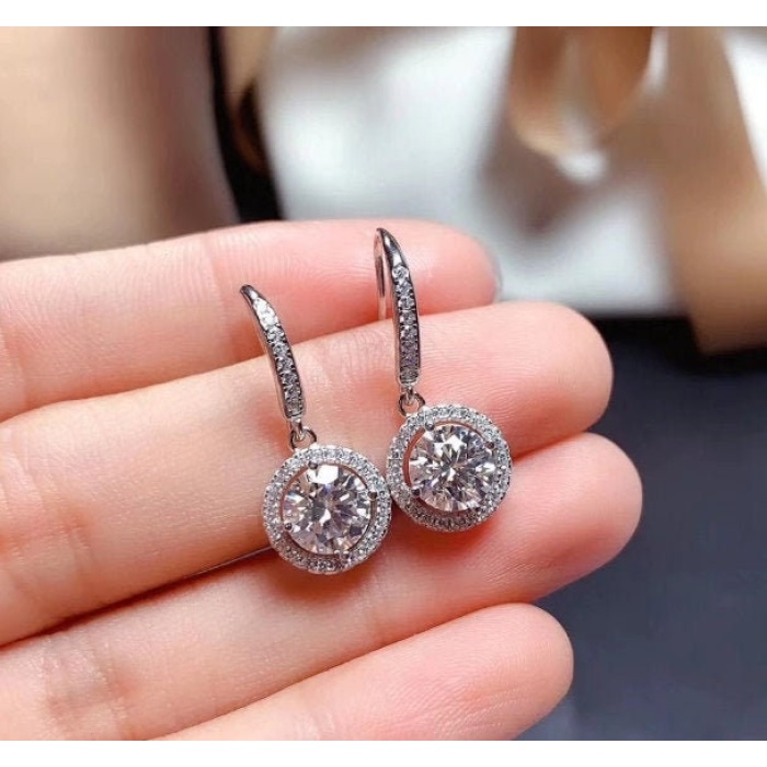 Moissanite Drop Earrings, 925 Sterling Silver, Drop Earrings, Earrings, Moissanite Earrings, Luxury Earrings, Round Cut Stone Earrings | Save 33% - Rajasthan Living 6