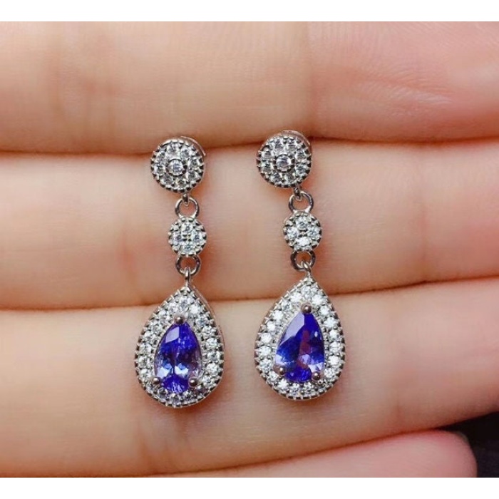 Natural Tanzanite Drop Earrings, 925 Sterling Silver, Tanzanite Drop Earrings, Tanzanite Earrings, Luxury Earrings, Pear Cut Earrings | Save 33% - Rajasthan Living 9