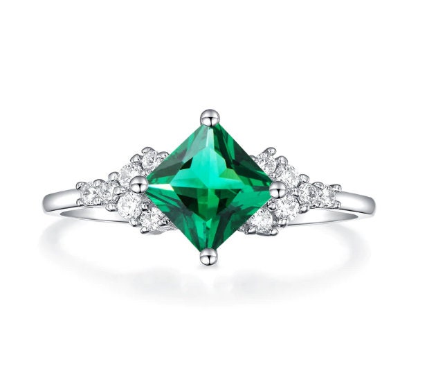 Emerald & Cubic Zirconia Woman Ring, 925 Sterling Silver, Emerald Ring, Statement Ring, Engagement and Wedding Ring, Princess cut Ring | Save 33% - Rajasthan Living 10