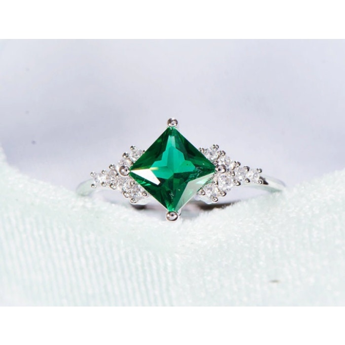 Emerald & Cubic Zirconia Woman Ring, 925 Sterling Silver, Emerald Ring, Statement Ring, Engagement and Wedding Ring, Princess cut Ring | Save 33% - Rajasthan Living 8