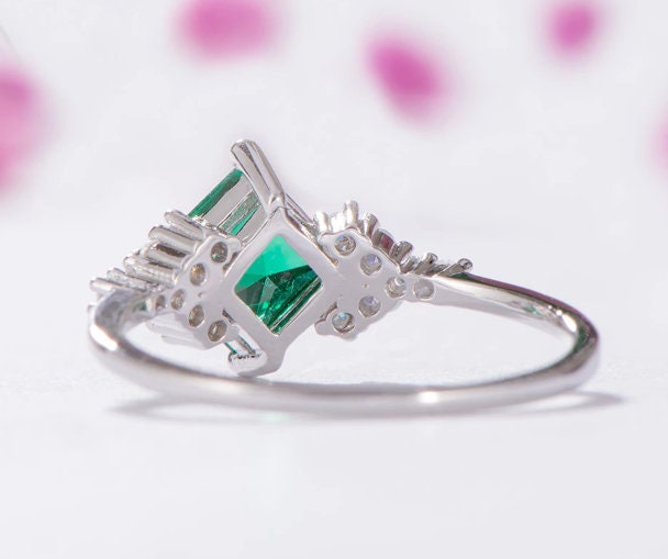 Emerald & Cubic Zirconia Woman Ring, 925 Sterling Silver, Emerald Ring, Statement Ring, Engagement and Wedding Ring, Princess cut Ring | Save 33% - Rajasthan Living 14