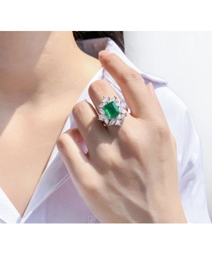 Emerald & Cubic Zirconia Woman Ring, 925 Sterling Silver, Emerald Ring, Statement Ring, Engagement and Wedding Ring, Emerald cut Ring | Save 33% - Rajasthan Living 3