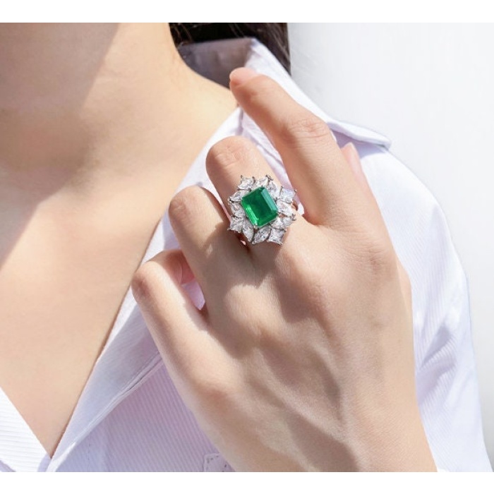 Emerald & Cubic Zirconia Woman Ring, 925 Sterling Silver, Emerald Ring, Statement Ring, Engagement and Wedding Ring, Emerald cut Ring | Save 33% - Rajasthan Living 6