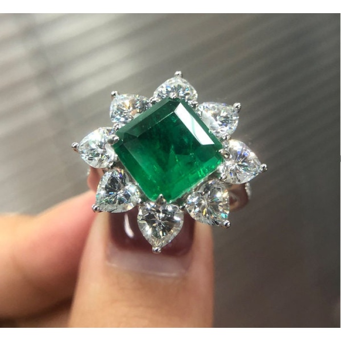 Emerald & Cubic Zirconia Woman Ring, 925 Sterling Silver, Emerald Ring, Statement Ring, Engagement and Wedding Ring, Asscher cut Ring | Save 33% - Rajasthan Living 9
