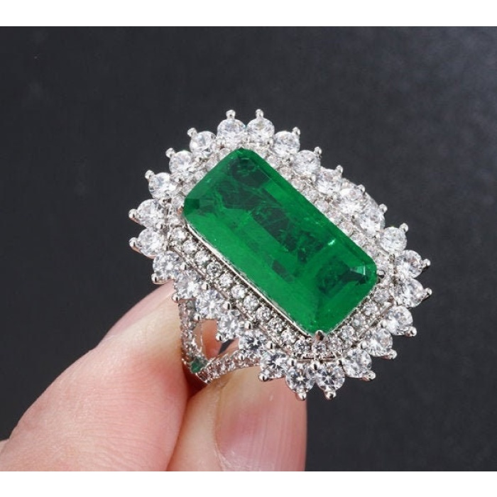 Emerald & Cubic Zirconia Woman Ring, 925 Sterling Silver, Emerald Ring, Statement Ring, Engagement and Wedding Ring, Baguette cut Ring | Save 33% - Rajasthan Living 5