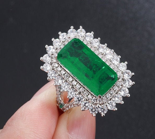 Emerald & Cubic Zirconia Woman Ring, 925 Sterling Silver, Emerald Ring, Statement Ring, Engagement and Wedding Ring, Baguette cut Ring | Save 33% - Rajasthan Living 7