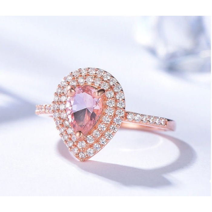 Morganite Woman Ring, Morganite Ring, 925 Sterling Silver Statement Ring, Engagement and Wedding Ring, Luxury Ring, Pear Cut Ring | Save 33% - Rajasthan Living 5