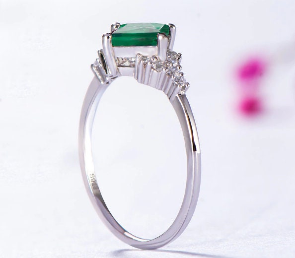 Emerald & Cubic Zirconia Woman Ring, 925 Sterling Silver, Emerald Ring, Statement Ring, Engagement and Wedding Ring, Princess cut Ring | Save 33% - Rajasthan Living 12