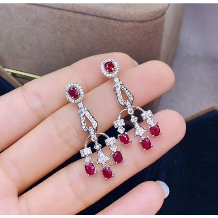 Natural Ruby Drop Earrings, 925 Sterling Silver, Ruby Earrings, Ruby Silver Earrings, Ruby Luxury Earrings, Oval Cut Stone Earrings | Save 33% - Rajasthan Living 9