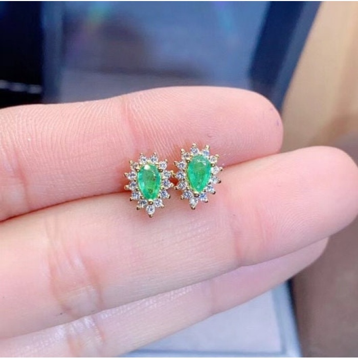 Natural Emerald Studs Earrings, 925 Sterling Silver, Emerald Earrings, Emerald Silver Earrings, Luxury Earrings, Pear Cut Stone Earrings | Save 33% - Rajasthan Living 7