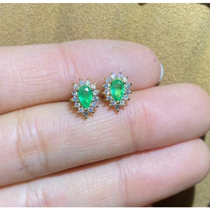 Natural Emerald Studs Earrings, 925 Sterling Silver, Emerald Earrings, Emerald Silver Earrings, Luxury Earrings, Pear Cut Stone Earrings | Save 33% - Rajasthan Living 9