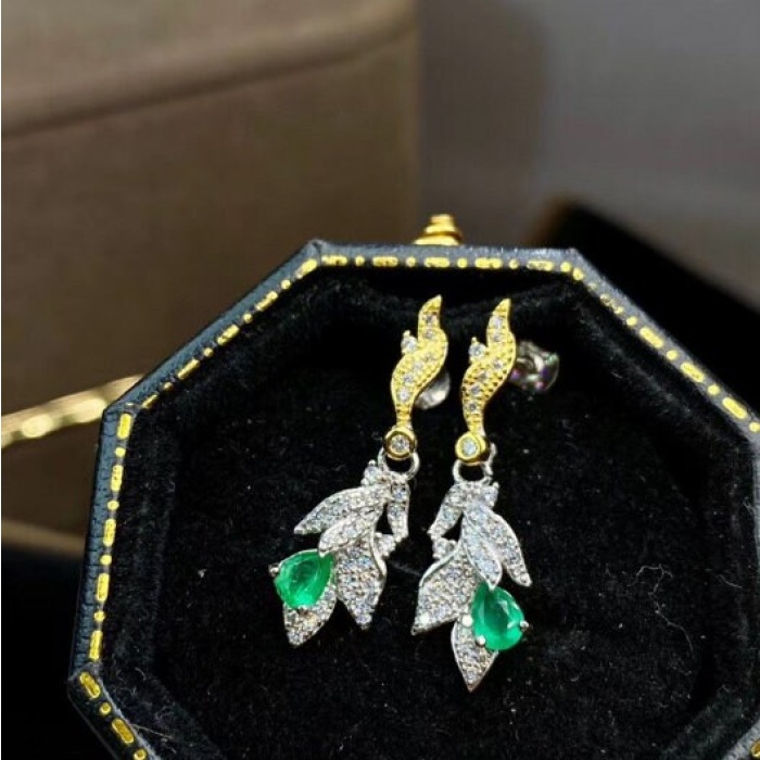 Natural Emerald Drop Earrings, 925 Sterling Silver, Emerald Drop Earrings, Emerald Silver Earrings, Luxury Earrings, Pear Cut Stone Earrings | Save 33% - Rajasthan Living 7