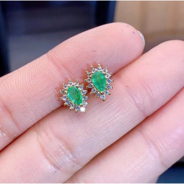 Natural Emerald Studs Earrings, 925 Sterling Silver, Emerald Earrings, Emerald Silver Earrings, Luxury Earrings, Pear Cut Stone Earrings | Save 33% - Rajasthan Living 6