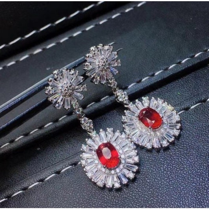 Natural Ruby Drop Earrings, 925 Sterling Silver, Ruby Earrings, Ruby Silver Earrings, Ruby Luxury Earrings, Oval Cut Stone Earrings | Save 33% - Rajasthan Living 7