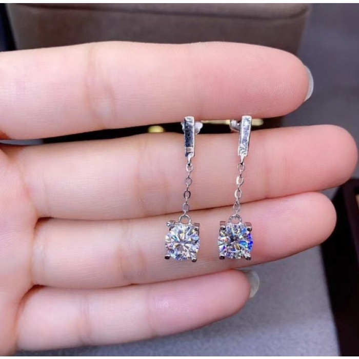 Moissanite Drop Earrings, 925 Sterling Silver, Drop Earrings, Earrings, Moissanite Earrings, Luxury Earrings, Round Cut Stone Earrings | Save 33% - Rajasthan Living 6