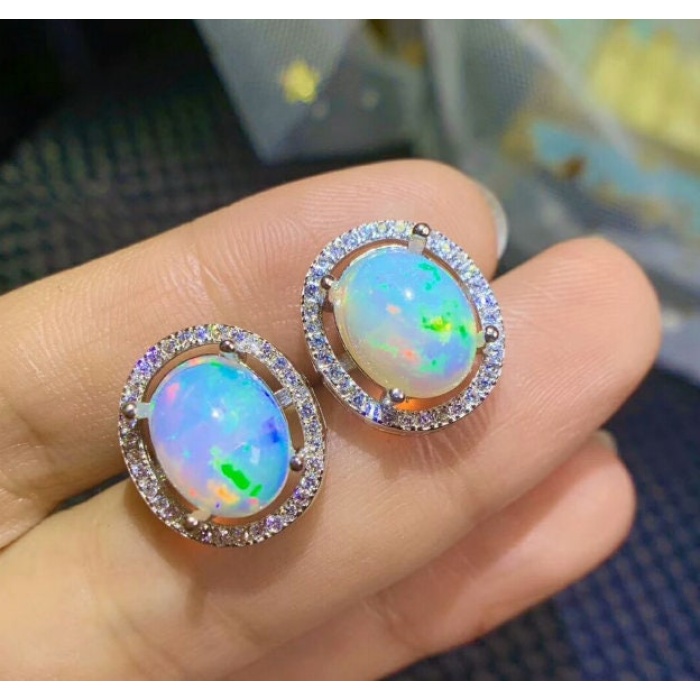 Natural Opal Studs Earrings, 925 Sterling Silver, Opal Studs Earrings, Earrings, Opal Earrings, Luxury Earrings, Oval Stone Earrings | Save 33% - Rajasthan Living 6