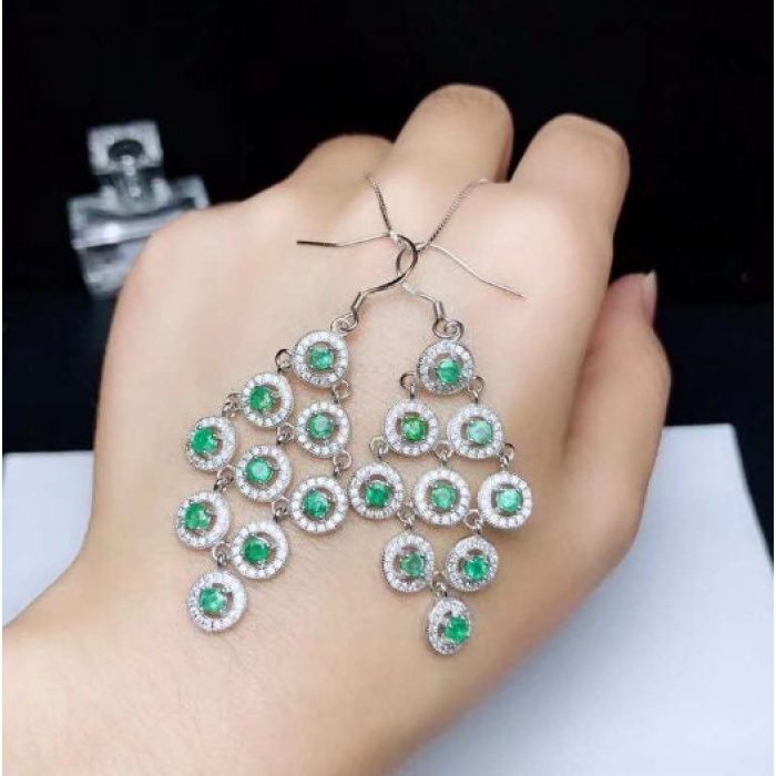 Natural Emerald Drop Earrings, 925 Sterling Silver, Emerald Drop Earrings, Emerald Silver Earrings, Luxury Earrings, Round Cut Stone Earring | Save 33% - Rajasthan Living 9