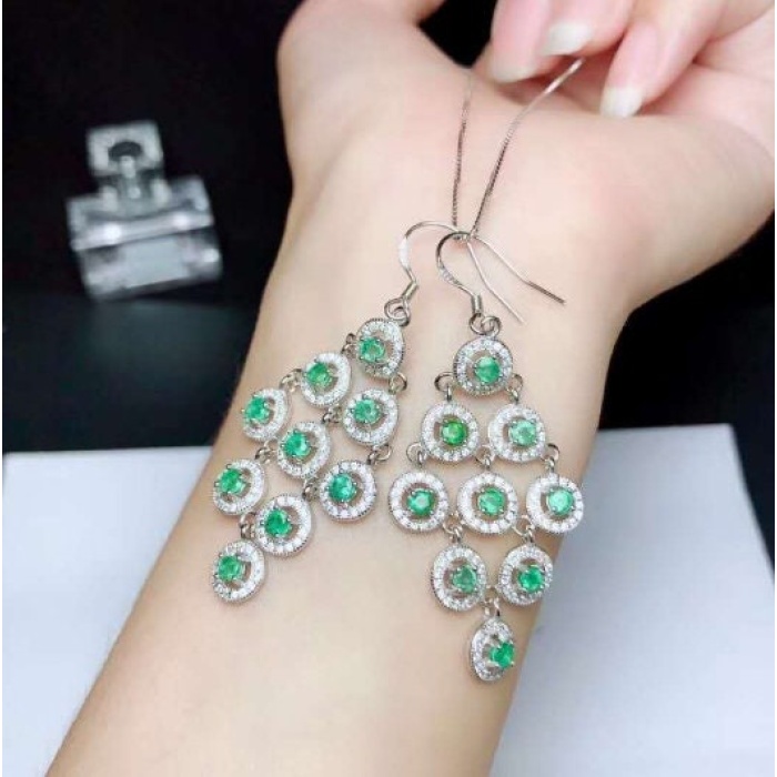 Natural Emerald Drop Earrings, 925 Sterling Silver, Emerald Drop Earrings, Emerald Silver Earrings, Luxury Earrings, Round Cut Stone Earring | Save 33% - Rajasthan Living 7