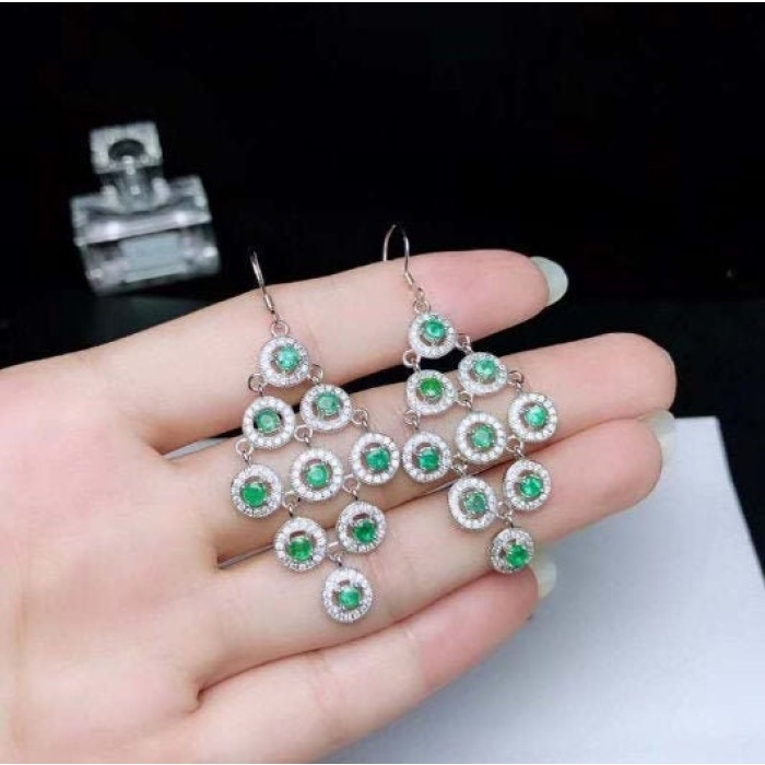 Natural Emerald Drop Earrings, 925 Sterling Silver, Emerald Drop Earrings, Emerald Silver Earrings, Luxury Earrings, Round Cut Stone Earring | Save 33% - Rajasthan Living 6