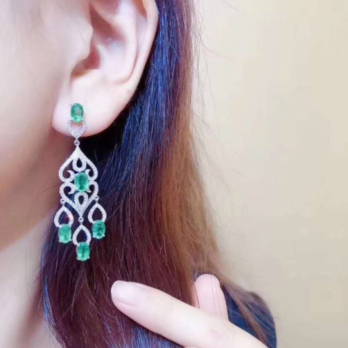 Natural Emerald Drop Earrings, 925 Sterling Silver, Emerald Drop Earrings, Emerald Silver Earrings, Luxury Earrings, Oval Cut Stone Earring | Save 33% - Rajasthan Living 7