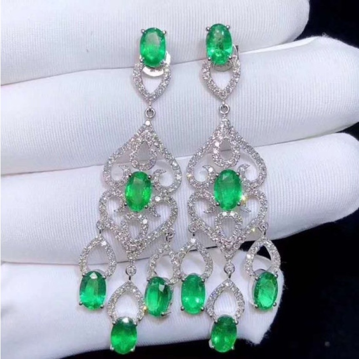Natural Emerald Drop Earrings, 925 Sterling Silver, Emerald Drop Earrings, Emerald Silver Earrings, Luxury Earrings, Oval Cut Stone Earring | Save 33% - Rajasthan Living 9