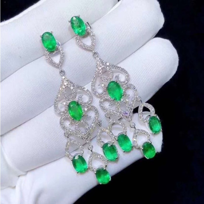 Natural Emerald Drop Earrings, 925 Sterling Silver, Emerald Drop Earrings, Emerald Silver Earrings, Luxury Earrings, Oval Cut Stone Earring | Save 33% - Rajasthan Living 5