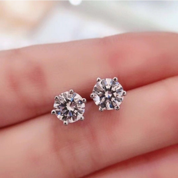 Moissanite Studs Earrings, 925 Sterling Silver , Studs Earrings, Earrings, Moissanite Earrings, Luxury Earrings, Round Cut | Save 33% - Rajasthan Living 6