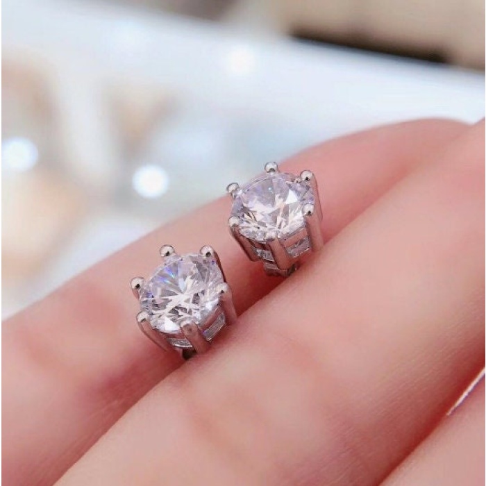 Moissanite Studs Earrings, 925 Sterling Silver , Studs Earrings, Earrings, Moissanite Earrings, Luxury Earrings, Round Cut | Save 33% - Rajasthan Living 7