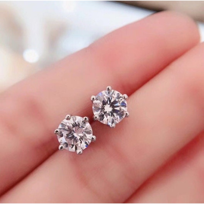 Moissanite Studs Earrings, 925 Sterling Silver , Studs Earrings, Earrings, Moissanite Earrings, Luxury Earrings, Round Cut | Save 33% - Rajasthan Living 5