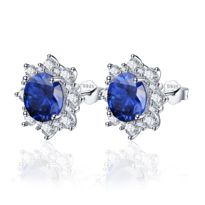 Lab Sapphire Studs Earrings, 925 Sterling Silver, Sapphire Earrings, Sapphire Silver Earrings, Luxury Earrings, Round Cut Stone Earrings | Save 33% - Rajasthan Living 8