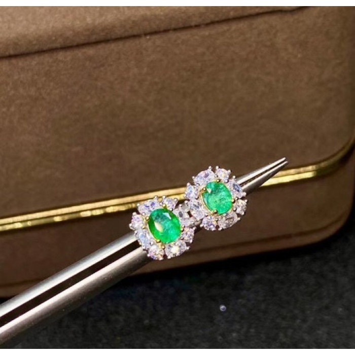 Natural Emerald Stud Earrings, 925 Sterling Silver, Emerald Stud Earrings, Emerald Silver Earrings, Luxury Earrings, Oval Cut Stone Earrings | Save 33% - Rajasthan Living 8