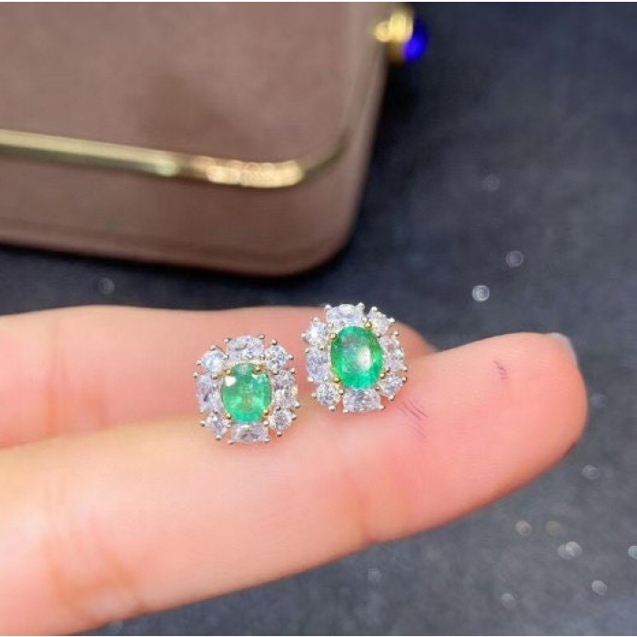 Natural Emerald Stud Earrings, 925 Sterling Silver, Emerald Stud Earrings, Emerald Silver Earrings, Luxury Earrings, Oval Cut Stone Earrings | Save 33% - Rajasthan Living 7