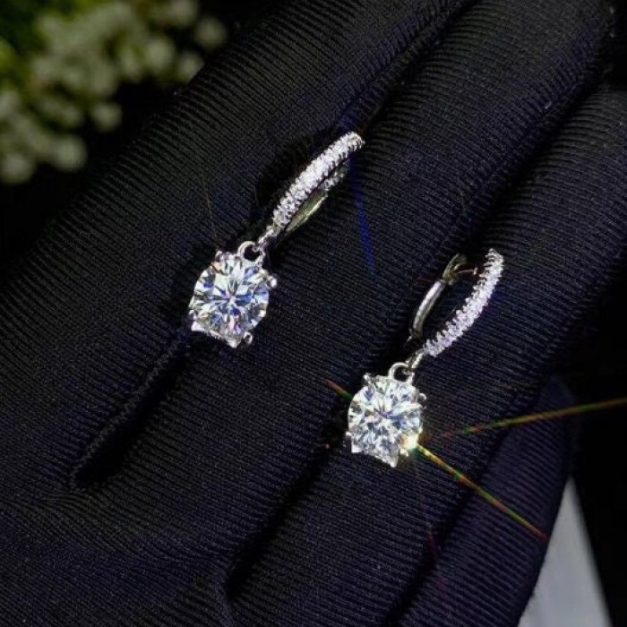 Moissanite Drop Earrings, 925 Sterling Silver, Drop Earrings, Earrings, Moissanite Earrings, Luxury Earrings, Round Cut Stone Earrings | Save 33% - Rajasthan Living 10