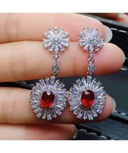 Natural Ruby Drop Earrings, 925 Sterling Silver, Ruby Earrings, Ruby Silver Earrings, Ruby Luxury Earrings, Oval Cut Stone Earrings | Save 33% - Rajasthan Living