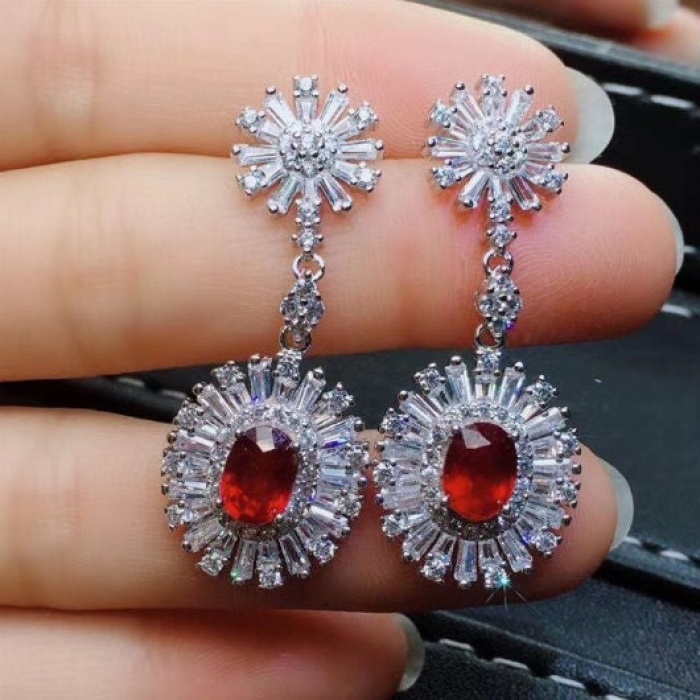 Natural Ruby Drop Earrings, 925 Sterling Silver, Ruby Earrings, Ruby Silver Earrings, Ruby Luxury Earrings, Oval Cut Stone Earrings | Save 33% - Rajasthan Living 6