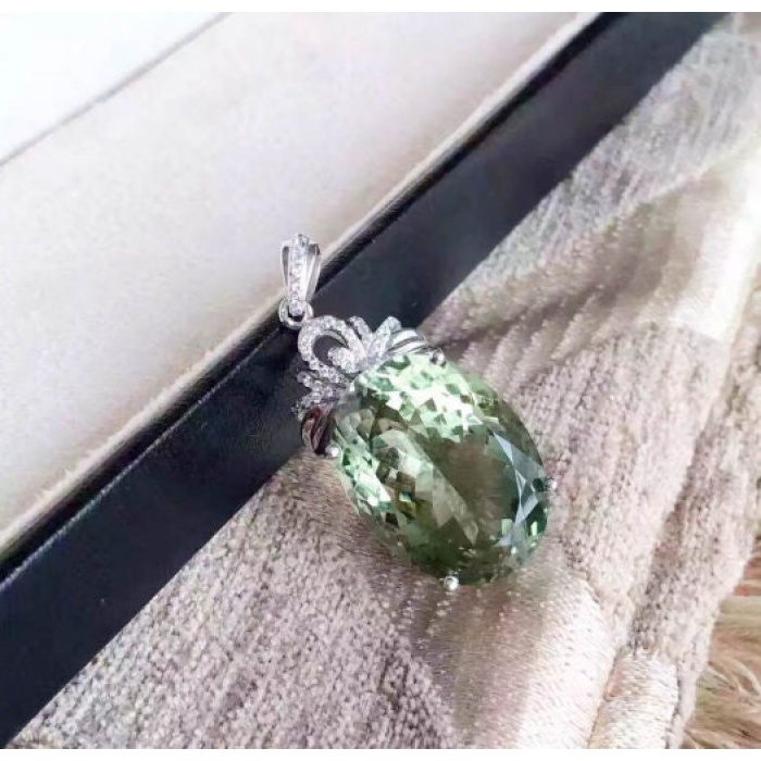 Green Amethyst Pendant, Engagement Pendent, Silver Amethyst Pendent, Woman Pendant, Pendant Necklace, Luxury Pendent, Oval Cut Stone Pendent | Save 33% - Rajasthan Living 7