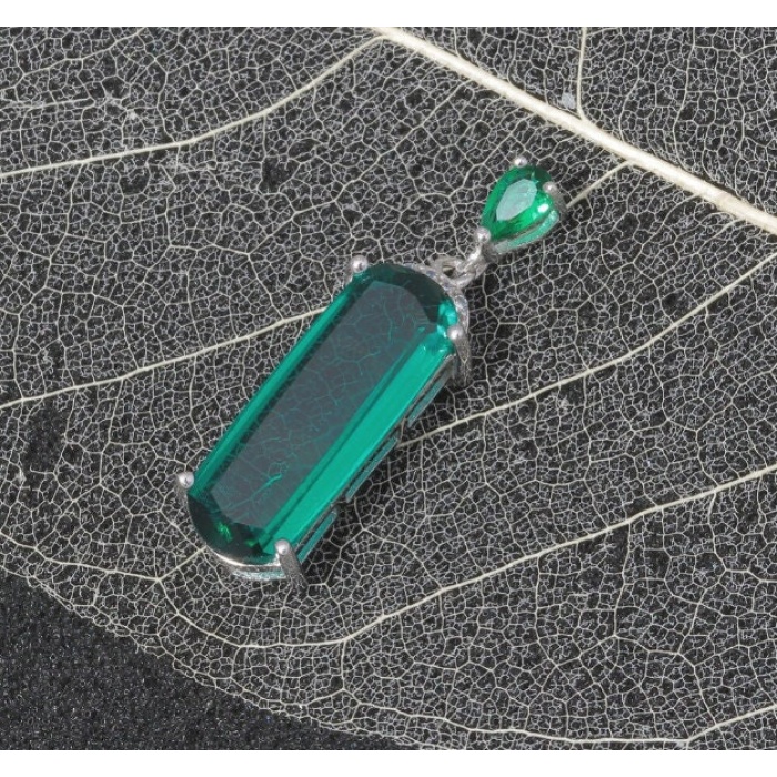 Emerald Pendant, Engagement Pendent, Sapphire Silver Pendent, Woman Pendant, Pendant Necklace, Luxury Pendent, Baguette Cut Pendent | Save 33% - Rajasthan Living 5