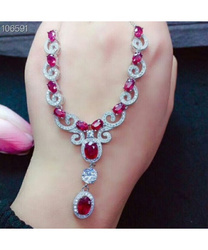 Ruby Necklace, Engagement Necklace, Ruby Silver Necklace, Woman Necklace, Pendant Necklace, Luxury Necklace, Oval Cut Stone Necklace | Save 33% - Rajasthan Living 5