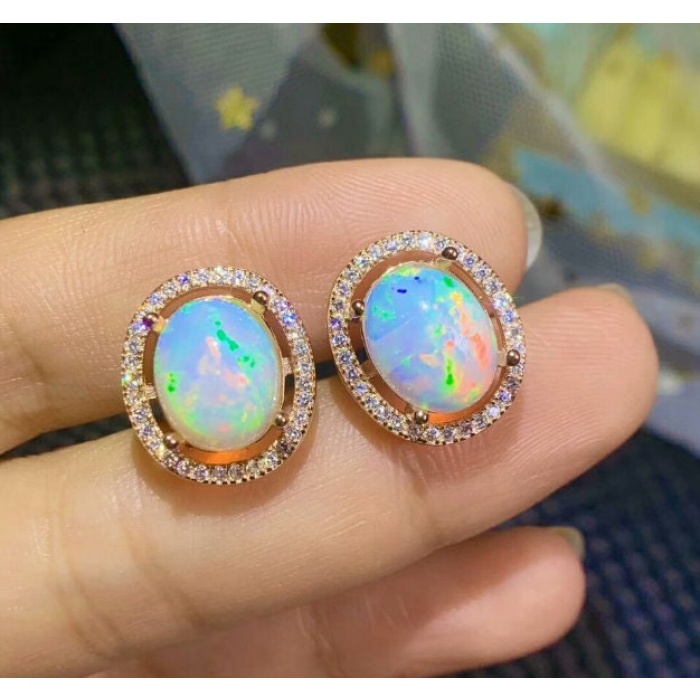Natural Opal Studs Earrings, 925 Sterling Silver, Opal Studs Earrings, Earrings, Opal Earrings, Luxury Earrings, Oval Stone Earrings | Save 33% - Rajasthan Living 7