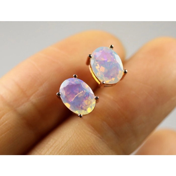 Natural Opal Studs Earrings, 925 Sterling Silver, Opal Studs Earrings, Earrings, Opal Earrings, Luxury Earrings, Oval Cut Stone Earrings | Save 33% - Rajasthan Living 7